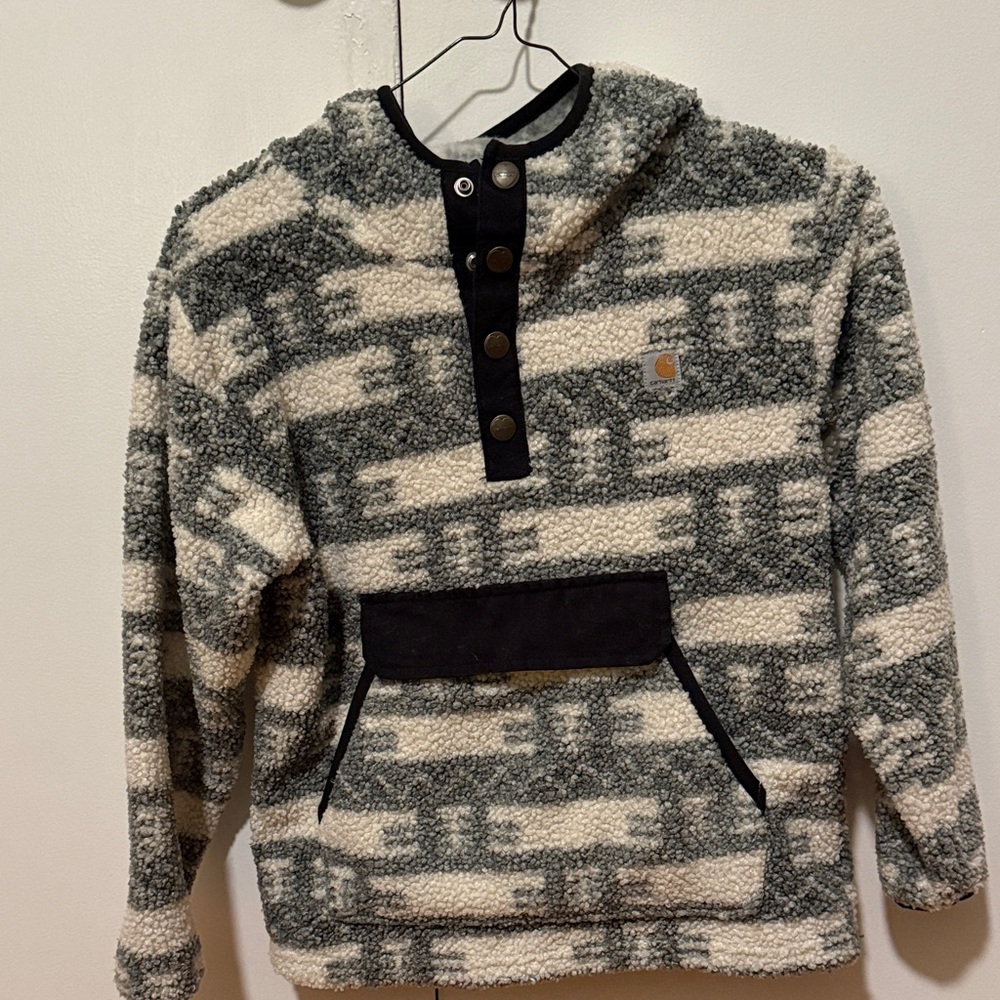 Carhartt Gray and Cream Kid’s Fleece Hoodie Size Small (8)